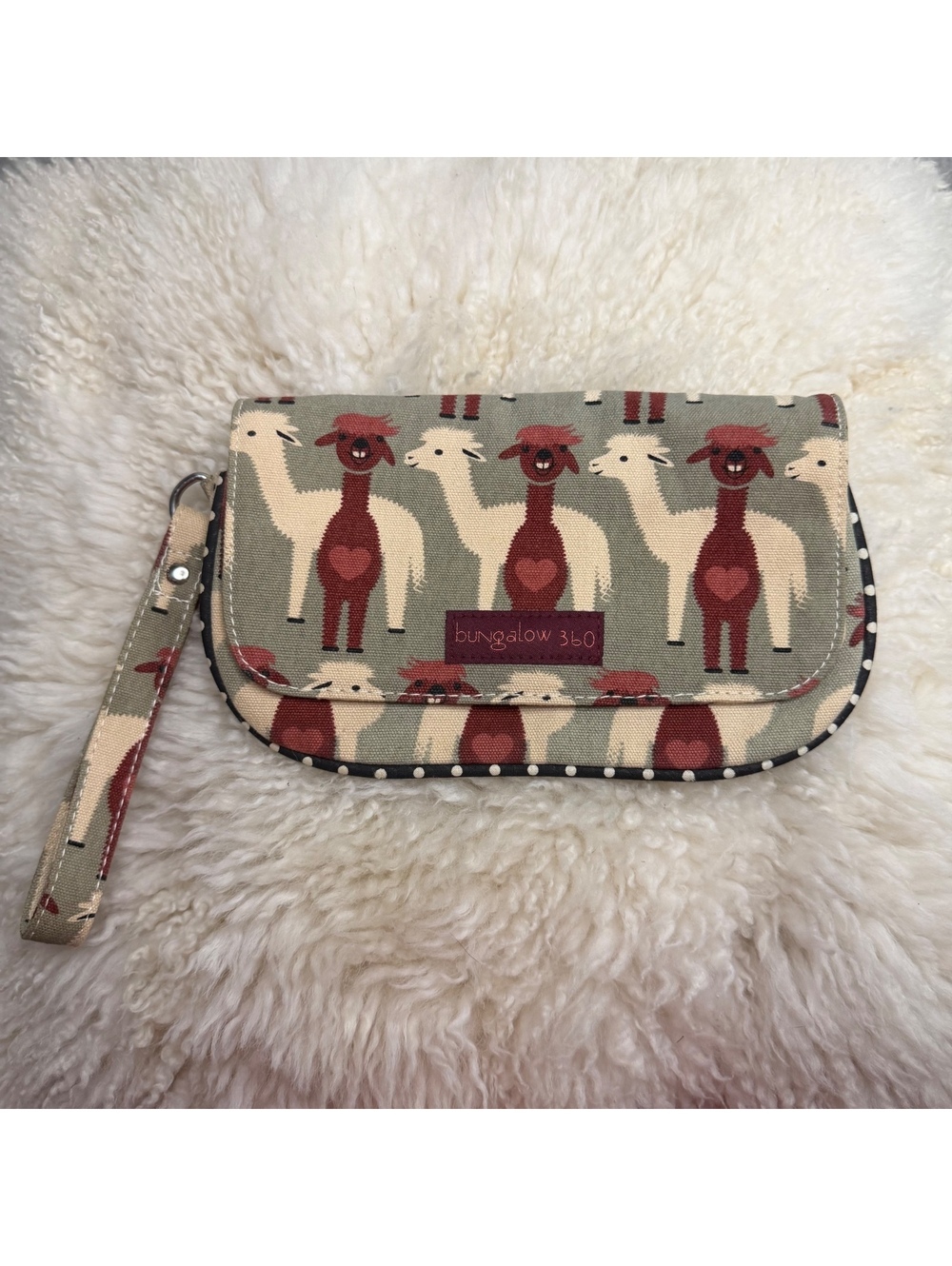 Bungalow 360 Alpaca Llama Canvas Wristlet Wallet Purse Gray Red Vegan Boho